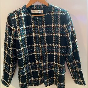 Tahari Women's Colorful Checkered Blazer size 10 100% wool
